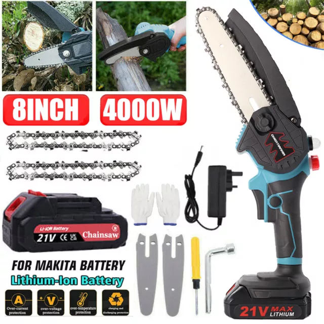 8" 4000W Cordless Chainsaw Electric Wood Cutting Saw Pruning Woodworking Tool