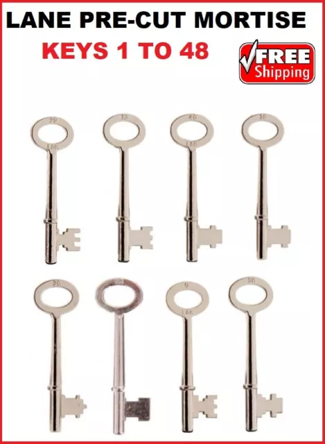 LANE 3000 Mortise Lock Key 1 to 48  PRE CUT Mortise house key