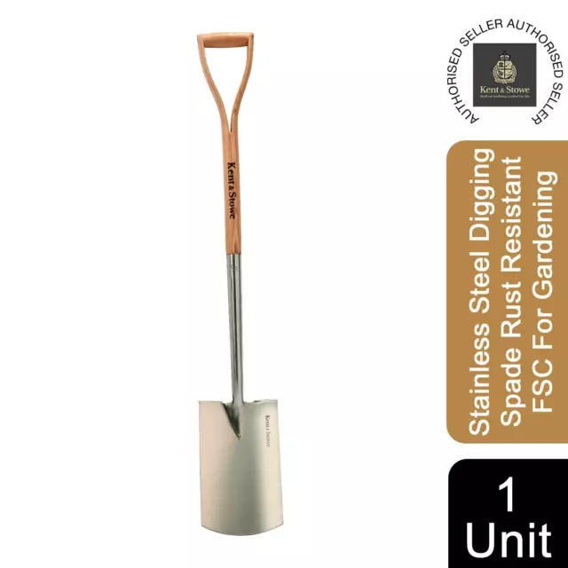 Kent & Stowe Stainless Steel Digging Spade Rust Resistant FSC For Gardening