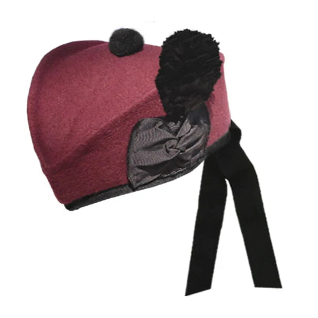100% Wool Maroon Glengarry Cap Hat Premium Handmade SCOTTISH GLENGARRYS Kilt Cap