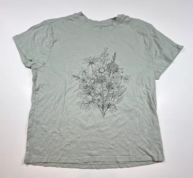 Doe. Target Brand Flower Floral Plant Shirt Size Large Sage Green Cotton