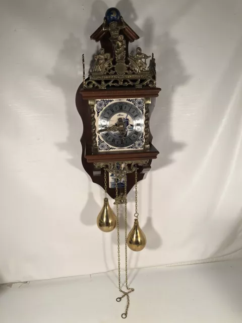 Vintage Replica Zansee Delft Warmink Wuba  8 day Wall Clock Heavy Brass Weights