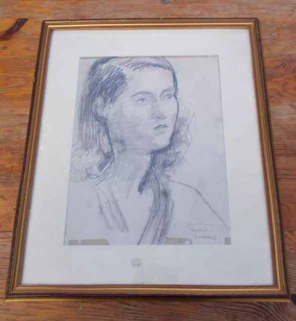 Retrato Cuadro Joven Mujer Carboncillo Thomsen