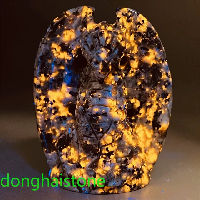 2.4" Natural Yooperite Flying dragon skull Quartz Flame's Stone Crystal Skull 1x