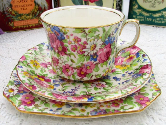 Royal Winton Summertime Pattern Pink Rose Floral Chintz Trio Tea Cup And Saucer