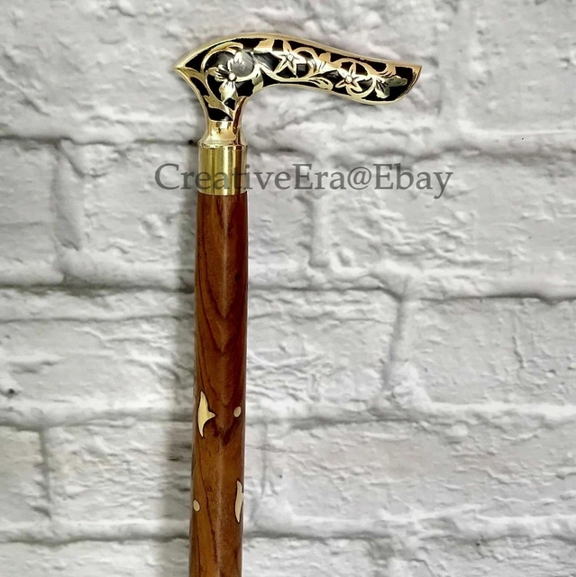 LAITON DESIGNER ANTIQUE Style Canne Marche Bâton Vintage Lion Tête Poignée Canne EUR 41,41