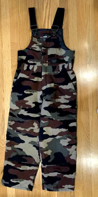 WALLS Camo Insulated Blizzard Pruf Bib Overalls Youth L (12-14) Leg Zippers EUC