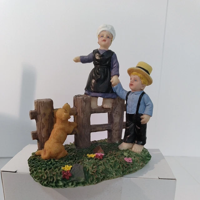 VINTAGE RUSTIC MINIATURES Farmhouse Figurines Resin Boy Girl Dog