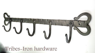 Handmade 5 Hook Wrought Iron Rack Coat Mugs Kitchen Utensils Holder Towel Hanger