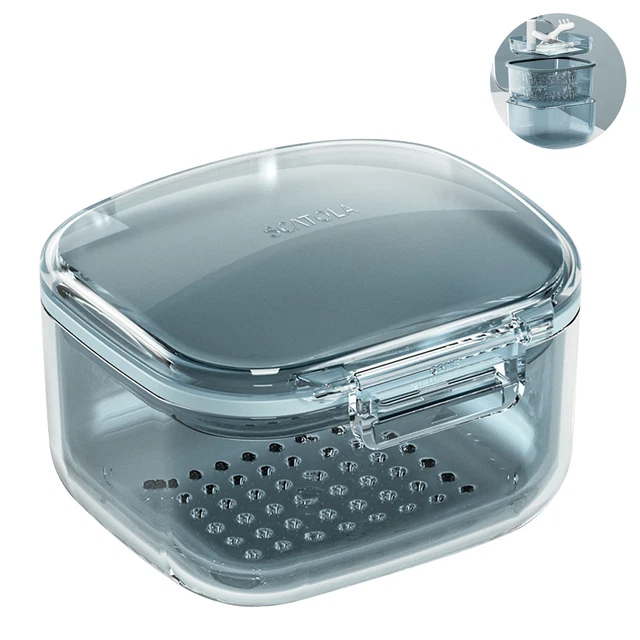 Denture Case Exquisite Retainer Plastic Storage Travel With Strainer Basket Blue