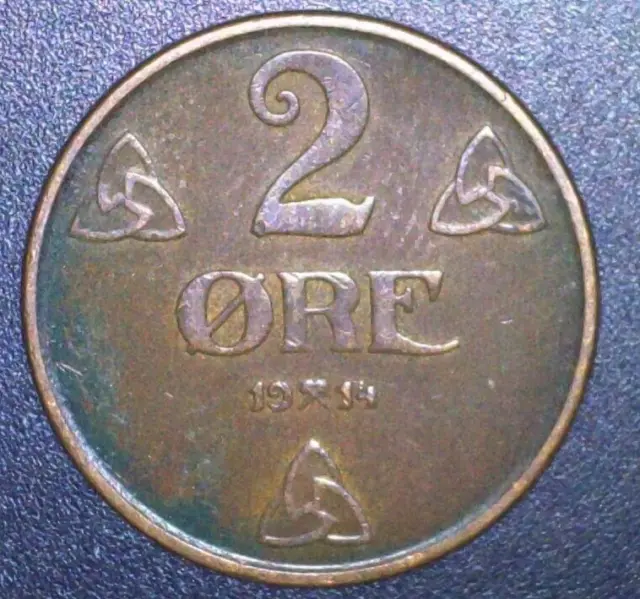 1914 Norway 2 Ore European World Coin