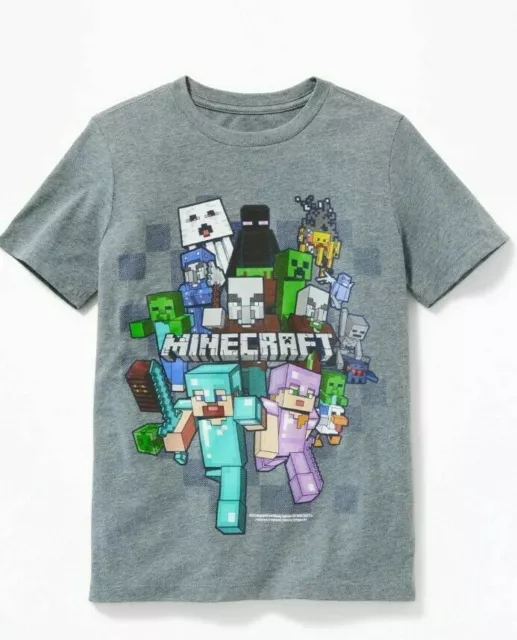 NWT OLD NAVY Boys Minecraft Characters Run Away! Tee T-Shirt Creeper Steve M LXL