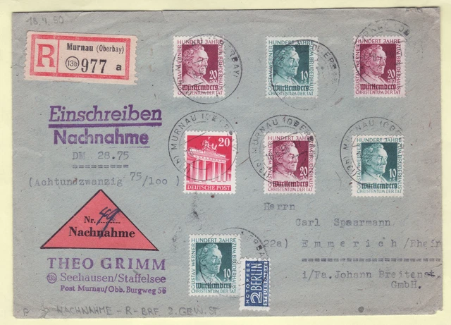 ++ Franz. Zone Württemberg , NACHNAHME - R - BRIEF ,  DEKORATIV und SELTEN ++