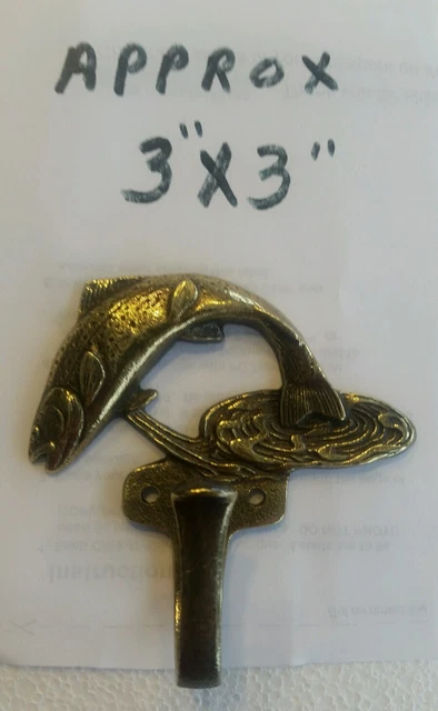 Vintage Solid Brass Trout Fish Hook Coat Hook With Screws  (549)