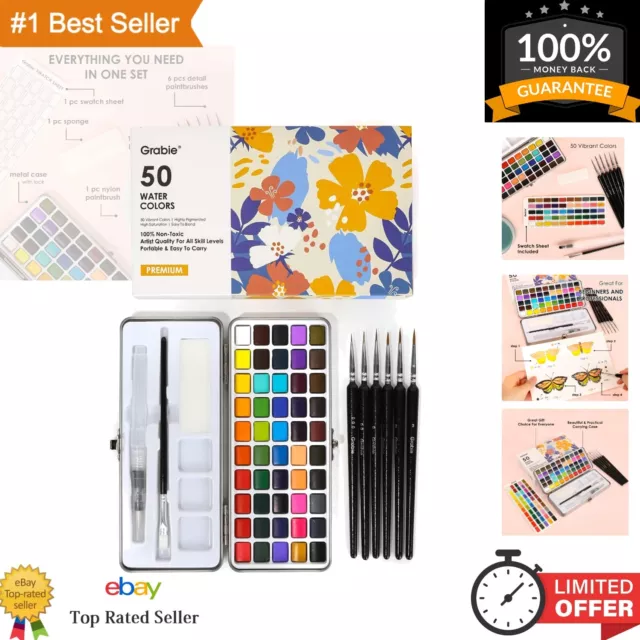 50 Color Watercolor Paint Set with Detail Paint Brush - Non-Toxic Art Supplies