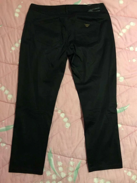 AJ ARMANI Pantaloni donna nero lucido tasche taglia 33 cotone woman pants