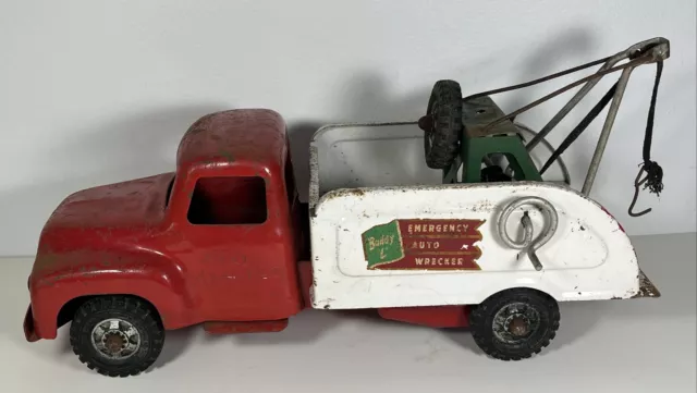 Vintage Buddy L Pressed Steel Emergency Auto Wrecker Tow Truck