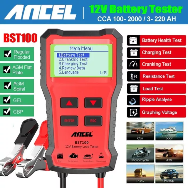 12V Car Battery Load Tester 100-2000 CCA Alternator Charging Cranking Analyzer