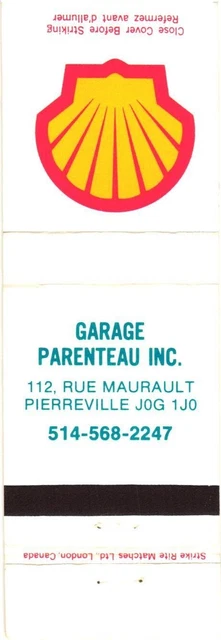 Pierreville, Quebec Canada Garage Parenteau Inc., Vintage Matchbook Cover