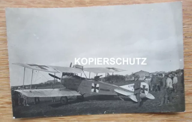 Altes Foto deutsche Flugzeug / Doppeldecker bei Romanye ? / Westfront / 1. WK