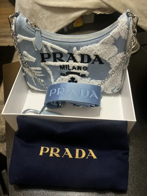 prada RARE re edition 2005 Blue And White Terrycloth Handbag PERFECT CONDITION