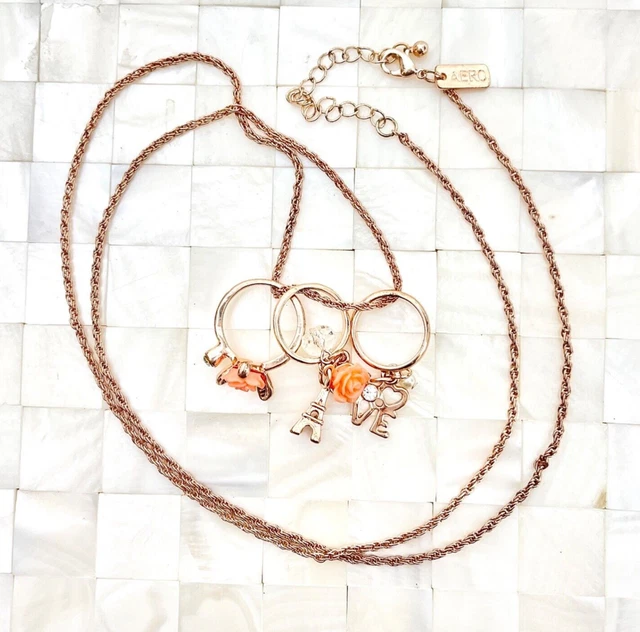 AERO Flower Charm Pendant Necklace Rose Gold Tone The Vintage Strand Lot #4865