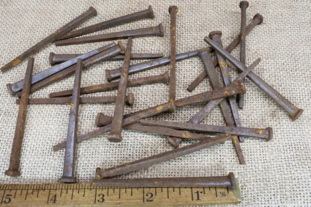 3” Old Square Nails Spikes 5/16" Head 25 Qty Vintage 1880's Iron Rust Very Rusty