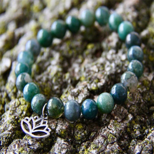 Agate Gemstone Mala Bracelet Lotus Buddha Pendant Bead Indian Unisex 8mm