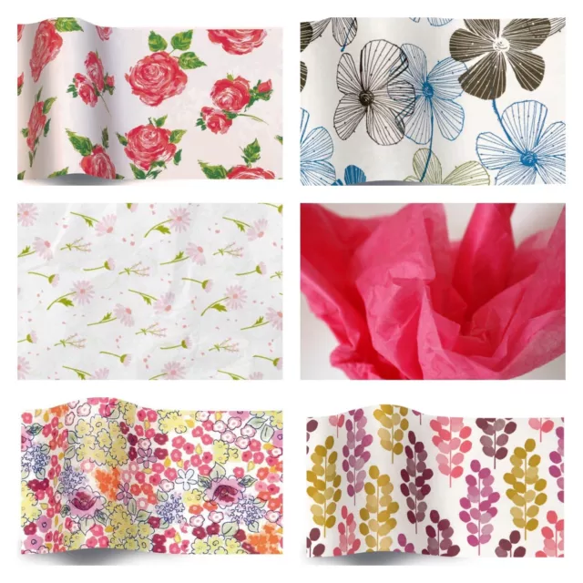 Patterned Printed Tissue Paper 12 Sheets FLORAL MIX Large Full Size Quality Wrap
