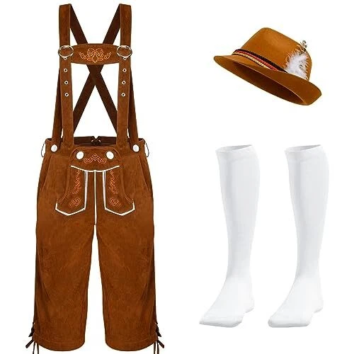 QZYL Oktoberfest Costume Men Oktoberfest Hat Socks Lederhosen Outfit German B...