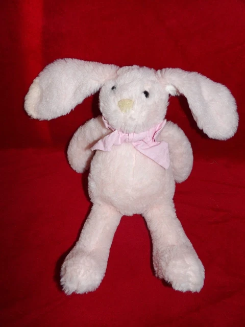 Doudou Peluche Atmosphéra  For Kids Lapin Rose et Blanc Noeud au Cou