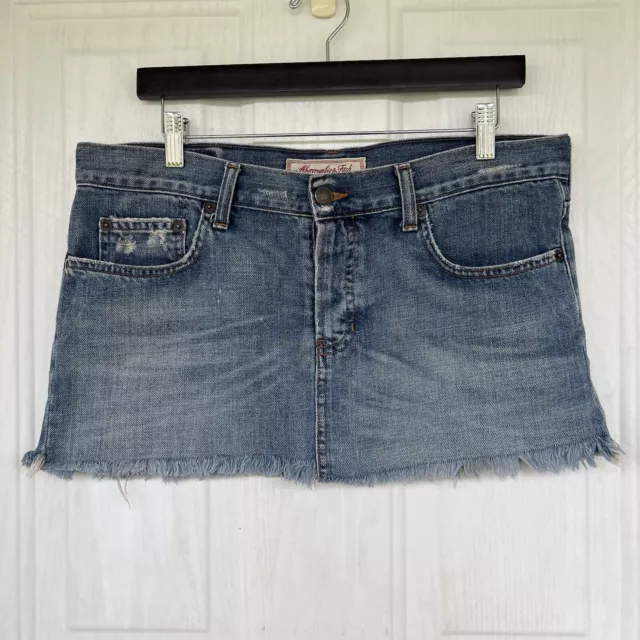 Vintage Abercrombie & Fitch Low Waist Micro Mini Denim Skirt Size 6 Y2K Raw Hem