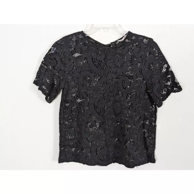 Nanette Lepore short sleeve lace black top with upper tie in back size XS