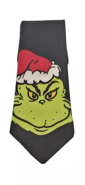 How The Grinch Stole Christmas Green Face  Mens Christmas Tie  Black  60"