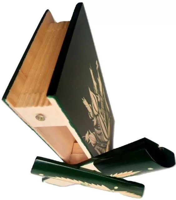 Livre de puzzle boîte en bois sculpté espace secret vert à l'intérieur de...