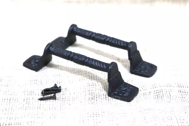 2 Cast Iron Cabinet Handle Gate Pull Door Handles Fancy Drawer Pulls Matte Black
