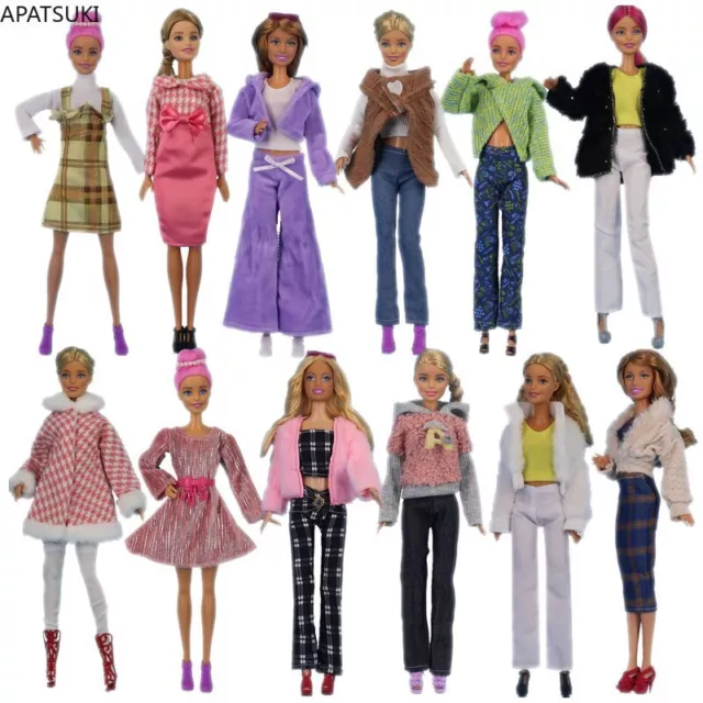 Winterkleidungsset für Barbiepuppe Mode Mantel Oberteil Rock Hose Puppen Zubehör