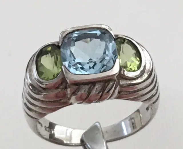 Premium Designer Judith Ripka 925 Sterling Silver Topaz & Peridot Size 10 Ring