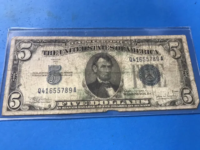 1934 C Blue Seal $5 Five Dollar Silver Certificate ... Lot #25