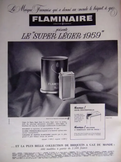 Publicité De Presse 1958 Briquet Gaz Flaminaire Super Léger 1959 - Advertising