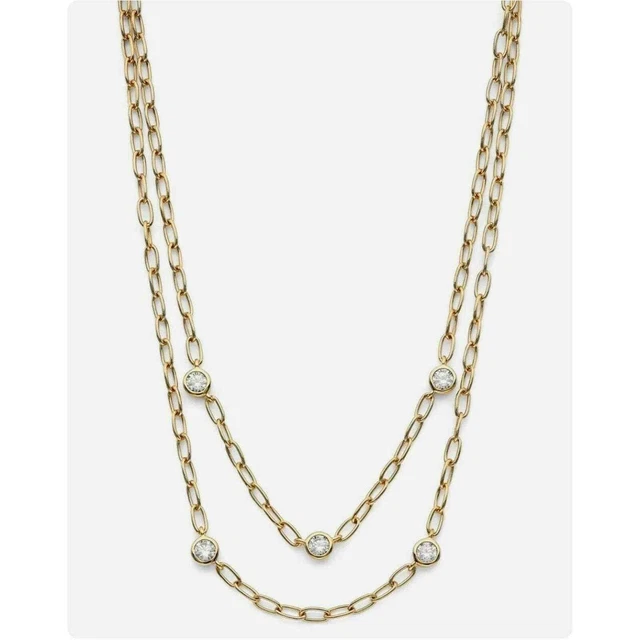 NADRI Ajoa Lynx Cubic Zirconia Layered Necklace up to 18" Gold-Plated MSRP $75