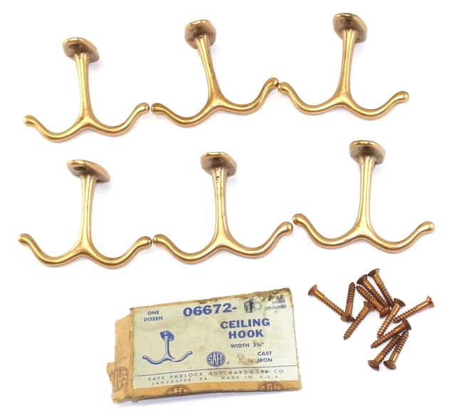(6) 3 3/8” Wide Cast Iron Ceiling Hooks + Screws / Safe Padlock & Hrdwe Co