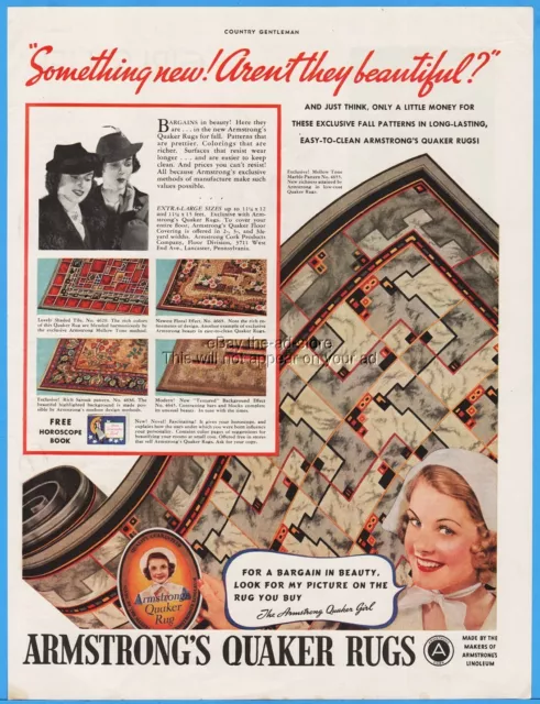 1937 Armstrong Rugs Quaker Girl Lancaster PA Horoscope Book Offer Print Ad