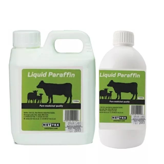 Nettex Liquid Paraffin - 500ml or 1 litre - Medicinal Laxative for Animals