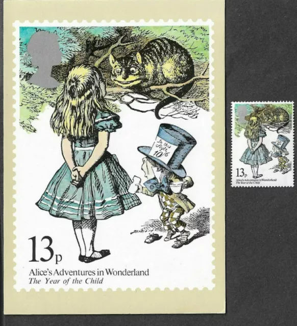 Alice in Wonderland mnh stamp + official postcard -Great Britain -1979-