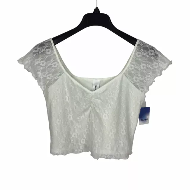 Abound Sleeveless Crop Top White Lace Womens M Cap Sleeve Sweetheart Neckline