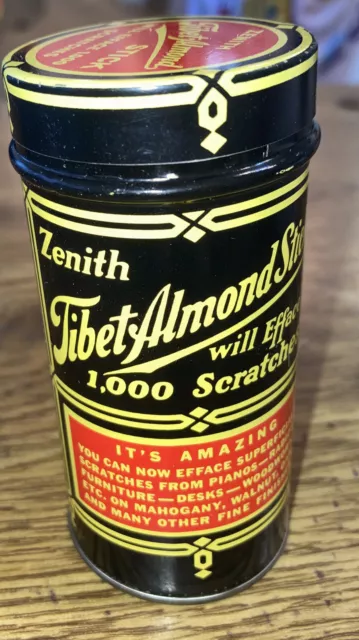 Vintage Zenith Tibet Almond Stick Scratch Remover Advertising Tin with  Contents
