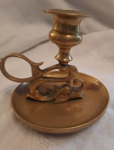 Antique Dragon Devil Koi Fish solid Bronze Brass Chamberstick Candle holder