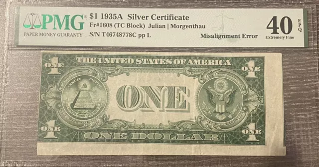 Avc- 1935-A $1 Silver Certificate Fr.1608 “Misalignment Error” Pmg Xf40 Epq