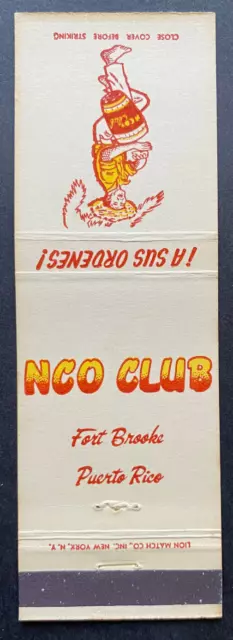 Puerto Rico 1950s, San Juan, FT. BROOKE NCO CLUB Match Cover